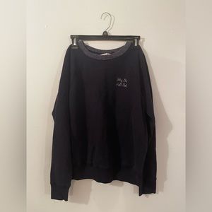 navy blue slogan crew neck sweatshirt